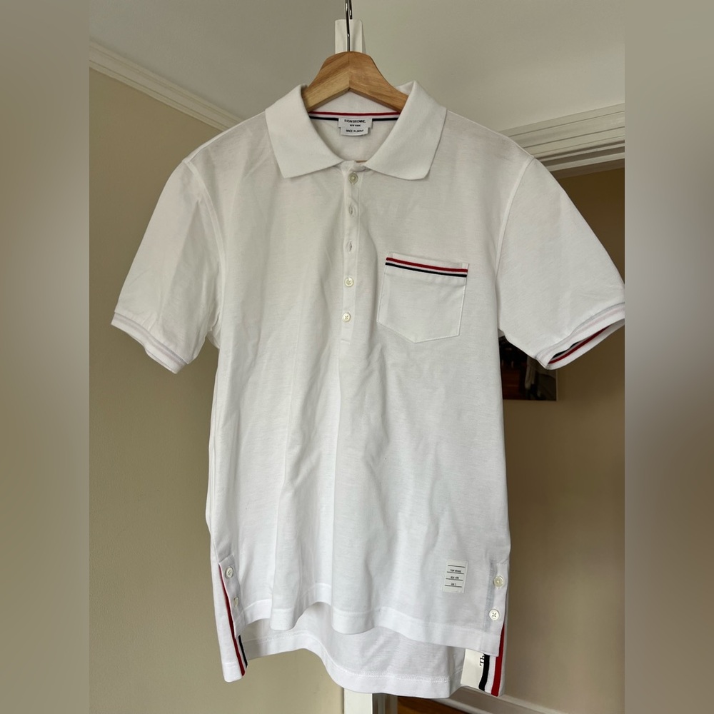 New, never worn. Thom Browne White pique polo